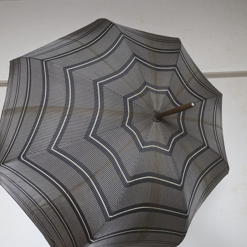 1932 British Vintage Men's Umbrella, Woven Pattern, Sterling Silver, Round Handle, 87cm